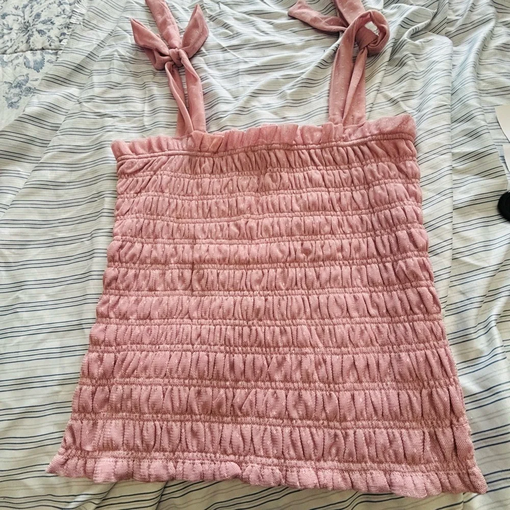 Anthropologie Pink Smocked Sleeveless Tank Top - Picture 4 of 6